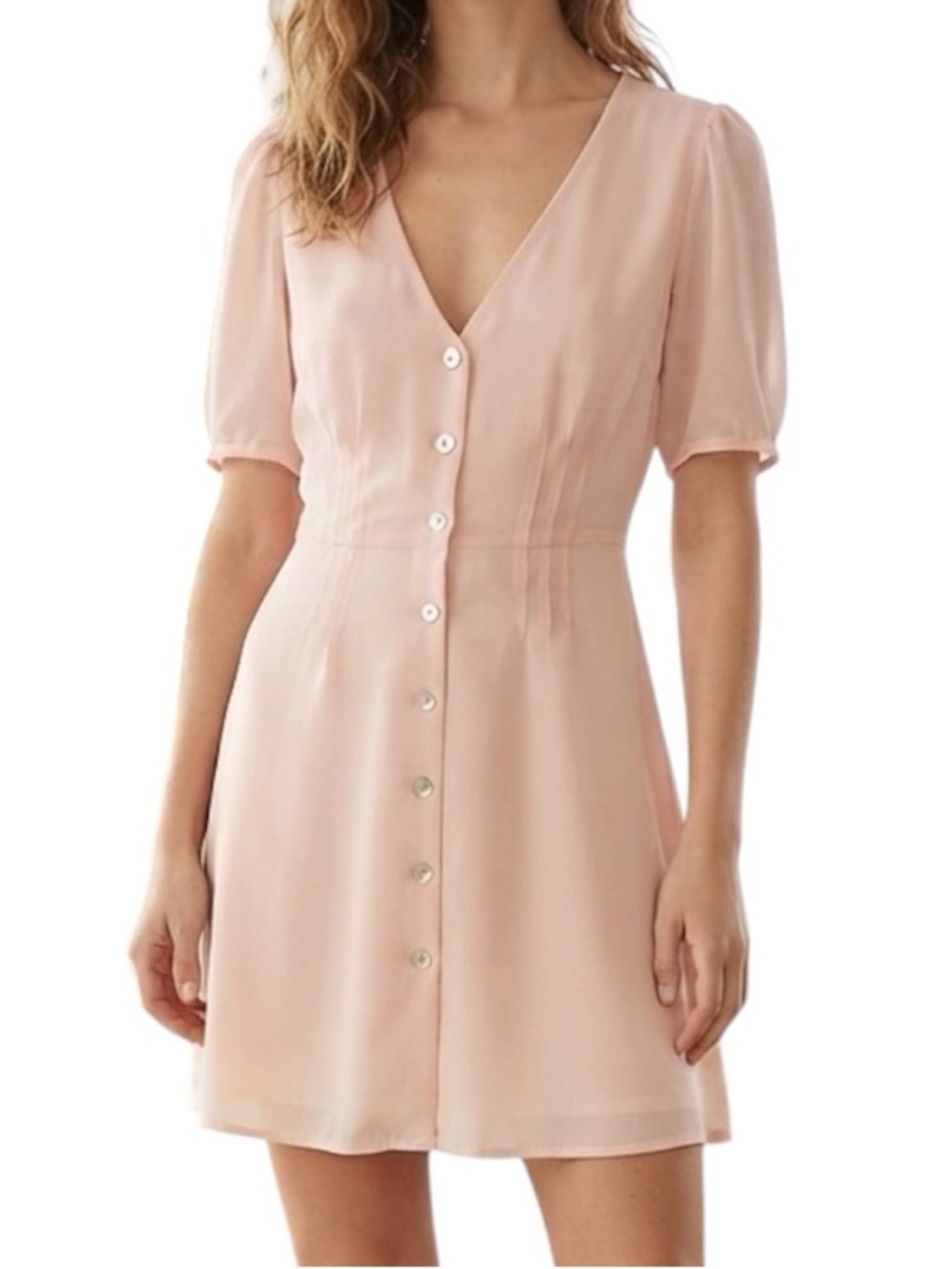 NEW Wilfred Freya Chiffon Button Down Dress Short Sleeve Pink Midi NWOT